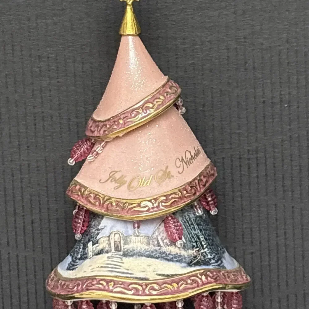 Thomas Kinkade Classic Ornaments, 2 Decorated Christmas Tree, Noel & St Nicolas